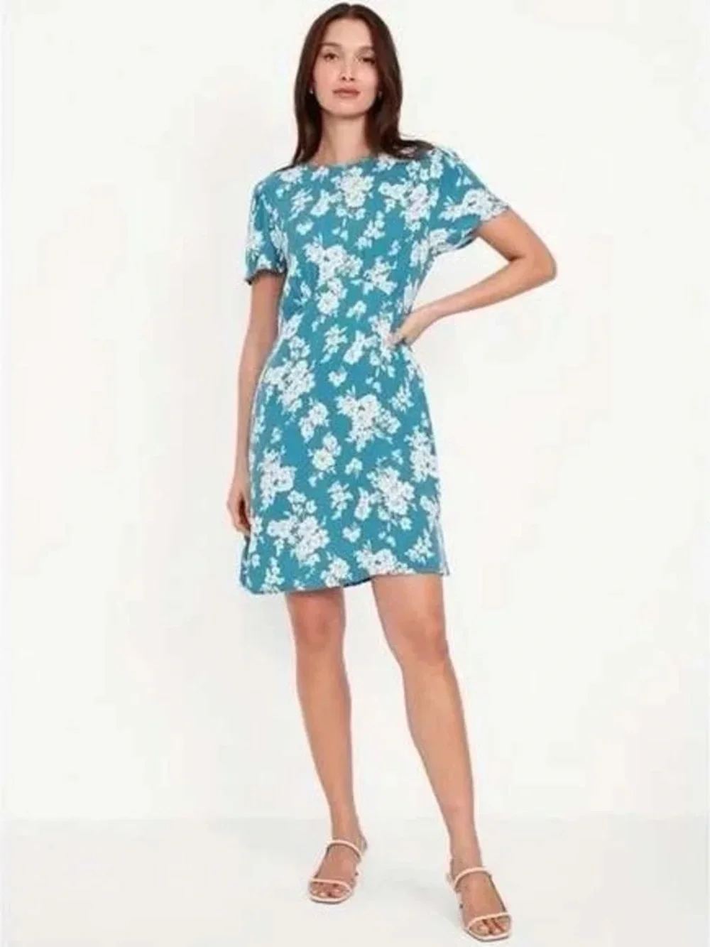 Old Navy blue and white bold floral Printed Crepe Mini Dress w/ pockets  NWT